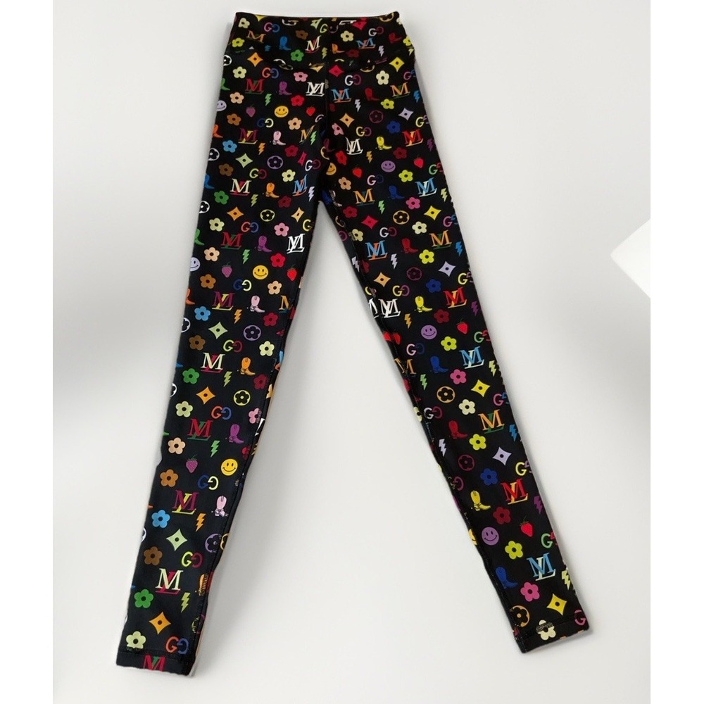 Gazzy By Gazzo Designer Leggings Black Multicolor Print - XS